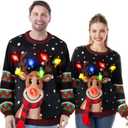 Christmas Sweaters Reindeer Ugly Sweater with Light Bulbs (Medium)
