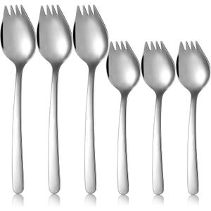 6 Pieces Stainless Steel Sporks Spoon Fork for Everyday Use, Kitchen Tools Metal Ice Cream, Cake, Salad, Fruit, Dessert, Noodles, Pasta Sporks Spoons, 2 Sizes