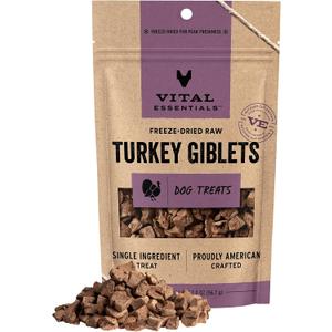 Vital Essentials Freeze Dried Dog Treats | Turkey Giblets, Single Ingredient | Premium Quality | Grain Free Training Treats for Dogs, 2 oz Bag (EXP 06/02/27)