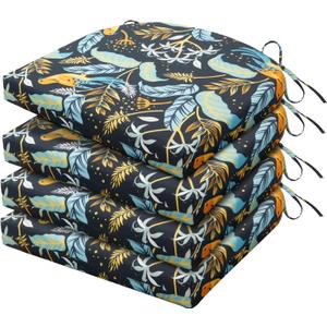 HARBOREST Outdoor Chair Cushions Set of 4, Water Resistant Patio Chair Cushions with Ties, Outdoor Seat Cushions for Patio Furniture, 17"x16"x2", Philomel