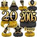 20th Birthday Decorations Set, 2005 Table Toppers for Her Him Birthday Party Supplies, Happy 20 Year Old Table Decoration for Daughter Son, 9Pcs Black & Gold Honeycomb Centerpieces