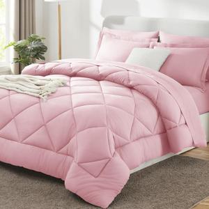 CozyLux Oversized King Comforter Set Pink, 7 Pieces Bed in a Bag Comforter Set with Sheets Luxury Bed Set for All Seasons, Bedding Set with Down Alternative Comforter, Sheets, Pillowcases & Shams