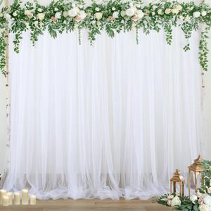 White Tulle Backdrop Curtain for Parties Wedding 10ft x 8ft Sheer Backdrop Curtains for Bridal Shower Birthday Party Baby Shower Ceiling Drapes Christmas Photo Decorations 2 Panels 5ft x 8ft