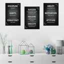 3 Panel Print Canvas Wall Art Motivational Office Wall Decor Discipline Habits Consistency Quotes Picture Posters Artwork for Modern Living Room Workplace Stretched and Framed [48''W x 24''H]