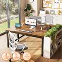 Huuger 55 x 24 inch Desk with Power Outlets & USB-C, Deeper & Thicker Desktop, Robust Metal Tubes, Computer Desk, Heavy Duty Office Desk, Work Gaming Desk for Home Office, Rustic Brown