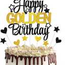 9pcs Happy Golden Birthday Cake Topper - Golden Birthday Party Decorations for Kids Adults, 10th 13th 14th 16th 18th 30th 50th 60th Cake Decorations