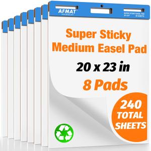 AFMAT Sticky Easel Pads, 20 in x 23 in Flip Chart Paper for Teachers, Super Sticky & Bleed-Resistant, Self-Stick Easel Paper for Office/Classroom/Whiteboard/Wall/Windows, 30 Sheets/Pad, 8 Pads