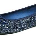 FEVERSOLE Women's Bling Soft Cushioned Comfort Flats Sparkle Party Ballets (7, Glitter Night Blue)