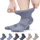 Bulinlulu Diabetic Socks with Grippers for Women&Men-6 Pairs Non Binding Diabetic Ankle Socks, Wide Non Skid Loose Top Socks with Seamless Toe(Large, Dark Colors)