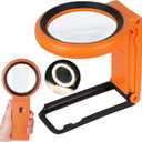 Magnifying Glass with Light and Stand, Foldable Handheld Magnifying Glass 18 LED Illuminated Lighted Magnifier for Macular Degeneration, Seniors Reading, Close Work, Coins, Jewelry Orange