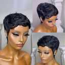 VCK Short Wigs for Black Women Pixie Cut Human Hair Wigs for Women Brazilian Hair Glueless Full Machine Made Wig Natural Black Color