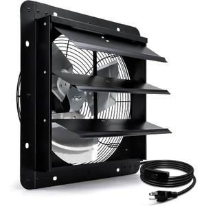 14 Inch Shutter Exhaust Fan, Wall Mount Attic Fan with Power Cord for Greenhouse, Shed, Garage, Barn, Chicken Coop Ventilation, 1088 CFM, Black