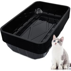 Tessco for you 30 Pack Disposable Plastic Litter Boxes for Cats Disposable Cat Litter Tray for Small Pets Kitten Travel, 16.7 x 10.5 x 3.4 Inches(Black)