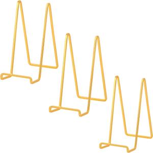 Plate Holder Easel Display Stand - 8 inch Metal Plate Stands for Display - Tabletop Picture Stand - Gold Iron Easels for Display Pictures | Photo Frames | Book | Decorative Plates | Plaque - 3 Pack