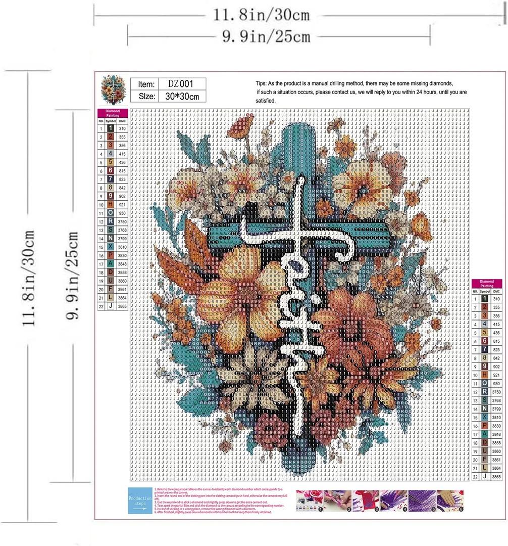 Acelii 5D Diamond Painting Kits for Adults Beginners,Cross Flower Diamond Art Kit,DIY Full Round Drill Diamond Dot Gem Art Kits for Adults,Home Wall Decor 13.78x13.78 Inch, JK358-1