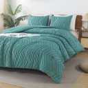 Andency Grayish Teal Twin/Twin XL Comforter Set, Twin Bed Comforter for College Dorm Girls Boys Kids Boho Soft Warm Cute Comforter, 2 Pieces Aesthetic Chevron Bohemian Bedding Set