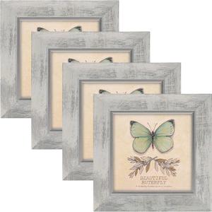 XUANLUO 5x5 Picture Frames Set of 4 Rustic Retro Photo Frame with HD Plastic Cover for Wall Mount and Tabletop Display Family Friends Wedding Gift