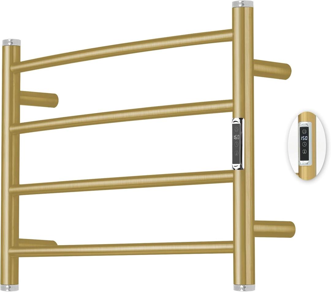 Electric Towel Warmer Rack,Heating Towel Warmer,Timer & Temperature Control,Wall-Mounted Plug-in for Bathroom,Gold,Stainless Steel,4-Bar(16.54x23.62x5.51in)