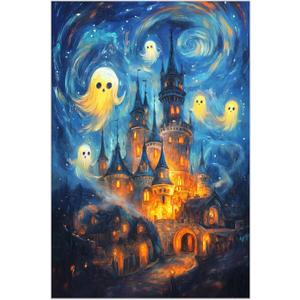 GSPQAZ Ghosts at the Haunted Castle Canvas Print - Spooky Halloween Wall Art for Home Dcor 12x18-Unframed (U698)