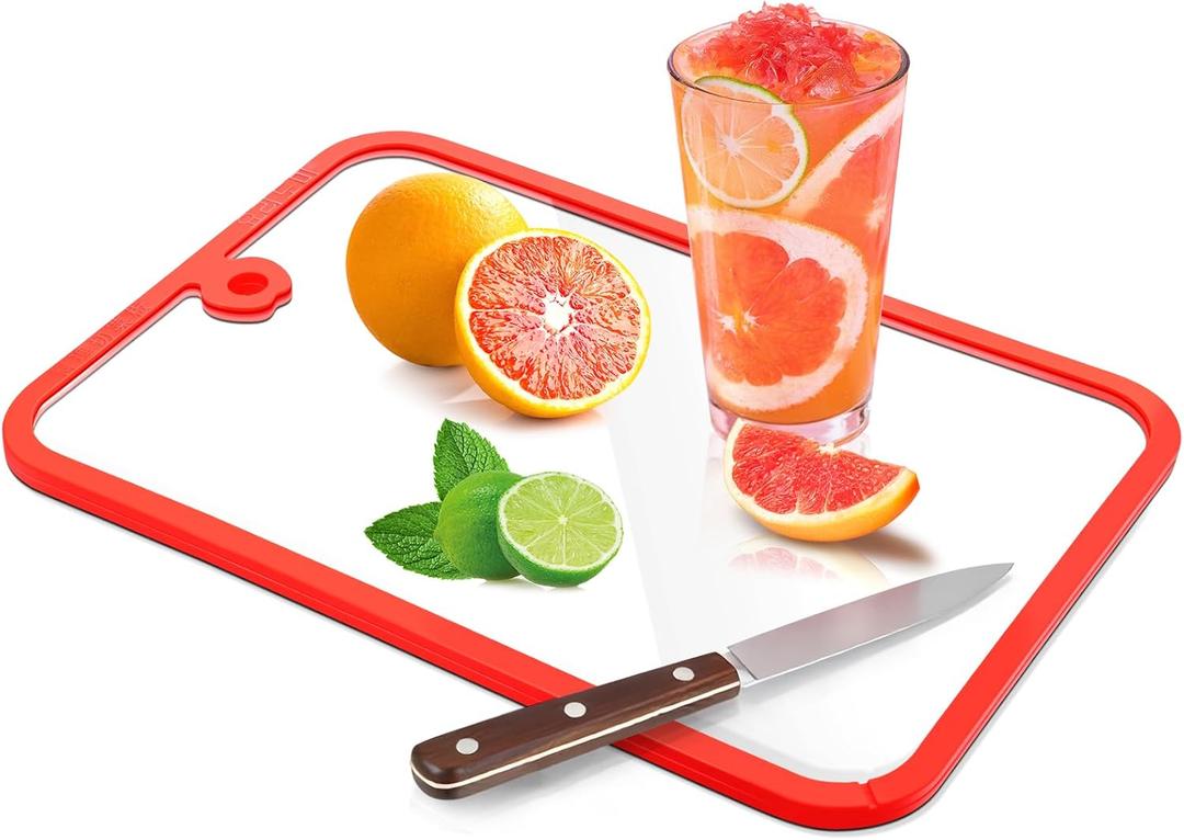 Glass Cutting Board,Glass Cutting Boards for Kitchen Counter,Clear Tempered Chopping Board Set with Non-Slip Silicone Edge,Hanging Hole,Dishwasher Safe,Heat Proof,Shatter Proof