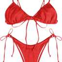 ZAFUL Womens High Cut Thong Bikini Set Swimsuits Cami String Sexy Bathing Suit (Small, 82-red-3)