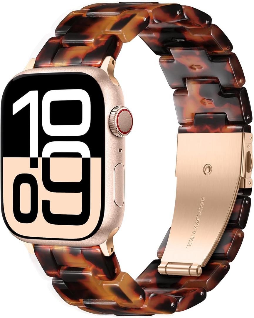 Light Resin Strap Compatible with Apple Watch Band for Women 38/40/41/42/44/45/46/49mm, Fashion and Durable Strap with Stainless Steel Buckle for iWatch Series 10/9/8/7/6/5/4/3/2/1/SE/Ultra/Ultra 2