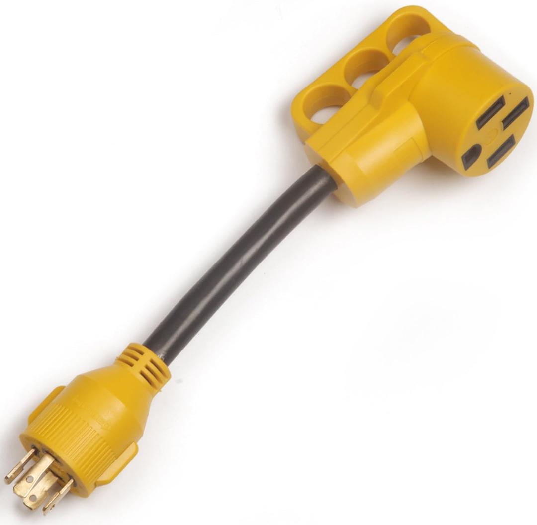 RV Generator Power Adapter-30Amp Male 4 Prong Plug to 50 Amp Female 12inch STW10/3 Camper Cord(CRG30450)