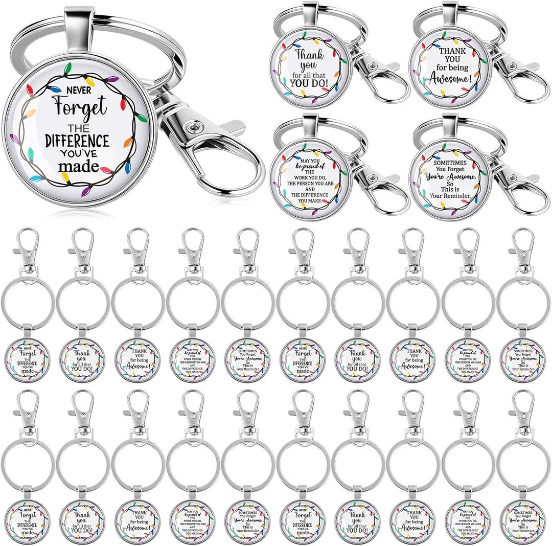 Sureio 50 Pcs Christmas Employee Coworkers Appreciation Gifts Inspirational Christmas Keychain Bulk Thank You Gift Keychains with Hook Clip for Coworkers Teacher Staff Team