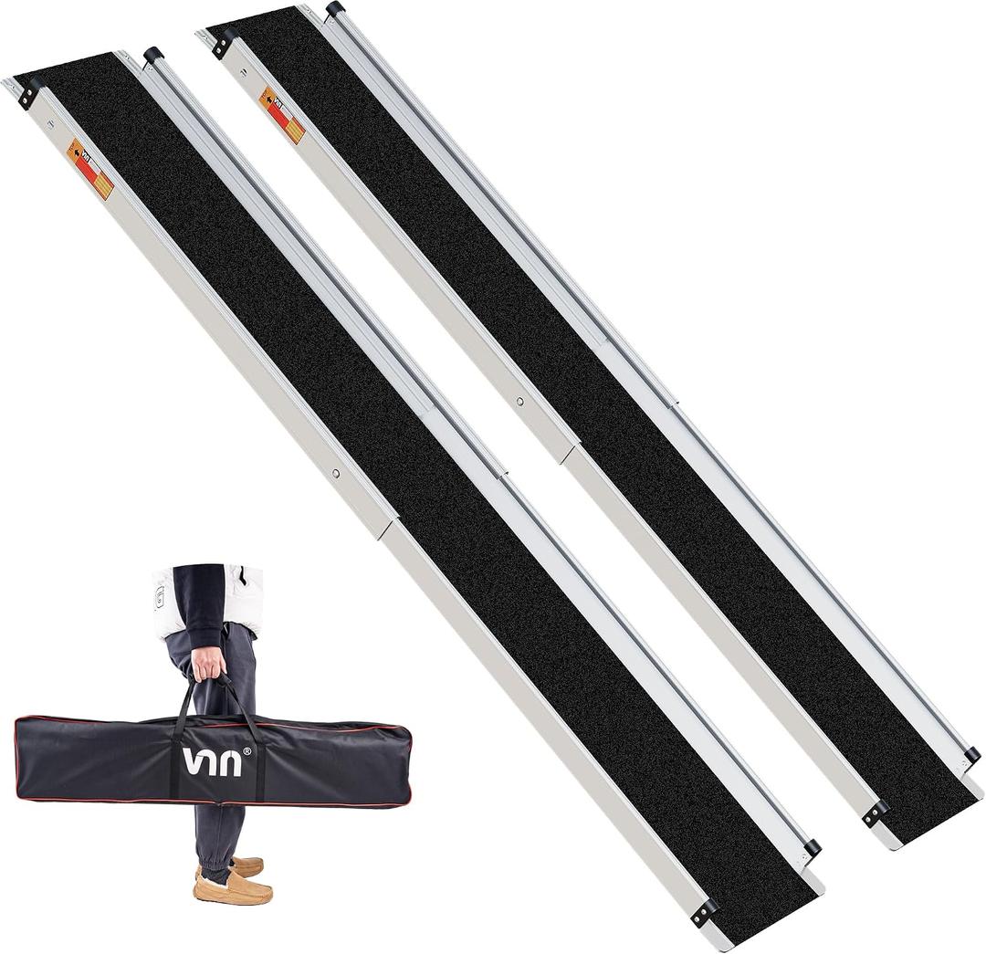VNN Adjustable Wheelchair Ramp, 4-7 FT Portable Wheelchair Ramp for Home Step, Door Threshold Wheelchair Ramps for Home, Non-Slip Aluminum Scooter Ramp for Car, Doorways, Curbs, Stairs