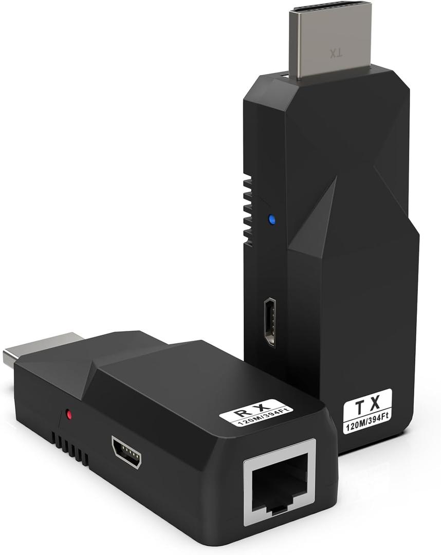HDMI Extender Over Cat5e/6/7, HDMI Adapter, No Delay, Plug & Play, 1080P Full HD Transmit Up to 394 Ft, HDCP1.2