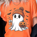 Cute Ghost Graphic T-Shirt, Halloween Pumpkin Design for Trick or Treat Fun and Spooky Season Celebrations
(XL, Orange)