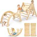 CoziBB Pikler Triangle Set, 5 in 1 Wooden Baby Climbing Toys, Indoor Playground for Kids, Foldable Toddler Climbing Toys with Ramp, Arch Climber, Montessori Climbing Set Gym for Kids 2-5 Years