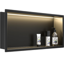 Stainless Steel Shower Niche 18" X 12" Matte Black with Led Light Waterproof No Tile Need Shower Niche for Bathroom Storage Recessed Wall Niches