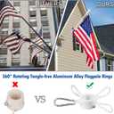 BONWIN White Flag Pole Kit for House, 5FT Thickened Stainless Steel Outside Wall Mount Flagpole for 3x5' Flag, 1" Tangle Free Rotating Flag Pole Rings & 2-Position Bracket Holder for Porch Residential