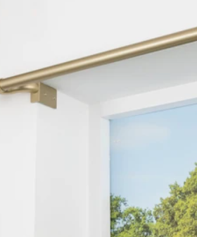  Modern Rounded Cap Single Indoor Curtain Rod and Finial Set, Easy Install Wall Mount, Matte Gold