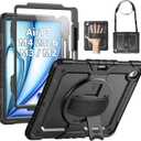 SEYMAC for iPad Air 13 Inch Case M4 / M3 / M2 (2026/2025 / 2024), Heavy Duty Shockproof Protective Case with Screen Protector, 360 Rotating Stand, Hand/Shoulder Strap and Pen Holder, Black