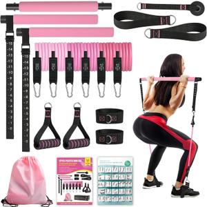 Pilates Bar Kit with Resistance Bands for Women, Pilates Bar with Adjustment Buckle, Multifunctional Home Gym for Hip, Legs, Arm and Waist, Pilates Home Equipment for Full Body Workouts