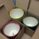 Napco Assorted Designs Red Green Yellow 4.25 x 5 Ceramic Planter Pot with Saucer; Set 3