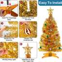 3 Ft Gold Christmas Tree with 12 Modes Timer 50 LED Four Color & Warm Lights DIY 15 Ball Ornaments 3D Star Artificial Xmas Tree Indoor Home Holiday Party Decoration