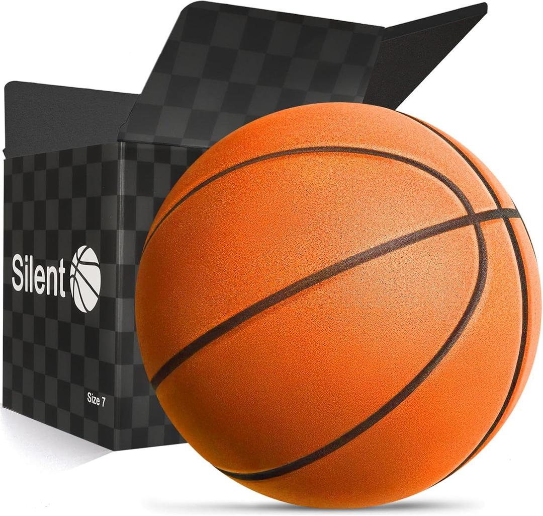 Silent Basketball Size 7 (29.5") | Noiseless Indoor Training Basketball - Quiet Dribbling, Grooved Airless PU Foam Ball with Real Feel & High Bounce