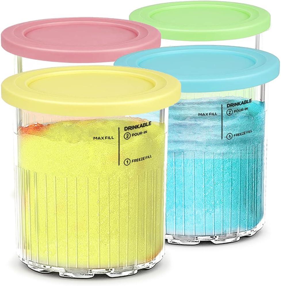 4 Pack 24oz Ice Cream Containers for Creami Deluxe Pints with Lids, Reusable Ice Cream Container Compatible with NC500 & NC501 Series, BPA-Free Dishwasher Leak-Proof Replacement Creami Pints