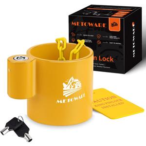 METOWARE 5th Wheel King Pin Lock with Warning Tag for 5th Wheel, RVs, Semi Trailers and Campers (Yellow)