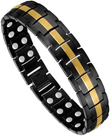 Feraco Magnetic Bracelet for Men Titanium Steel Magnetic Bracelet for Men with Double Row Magnets Adjustable (Black & Gold)