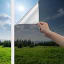 Haton Window Privacy Film One Way Window Tint for Home, Sun UV Blocking Heat Control Reflective Mirror Film, No Glue Static Cling See Out Not in Glass Door Covering, Black Silver, 29.5" x 157.4"