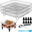 Air Fryer Accessories with 8pcs Foot Cover - 8" Square 3 Stackable Dehydrator Racks Fits 5.8 QT Air Fryer Racks for Cosori, Instant Vortex, Nuwave, Ninja Foodi Grill 304 Stainless Steel