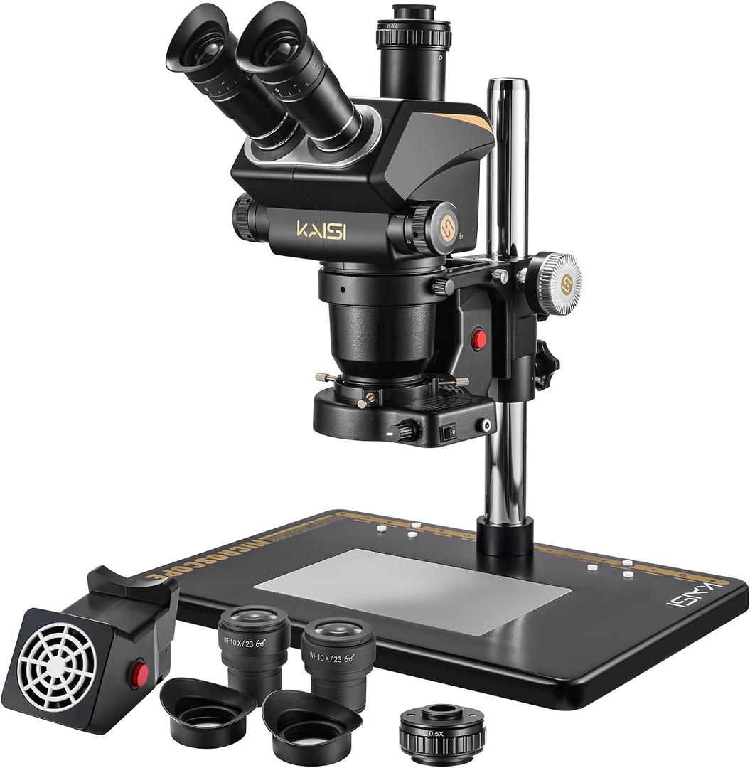 Trinocular Stereo Microscope, 6.8X-68X Zoom,WF10x23 Wide Field Eyepieces,