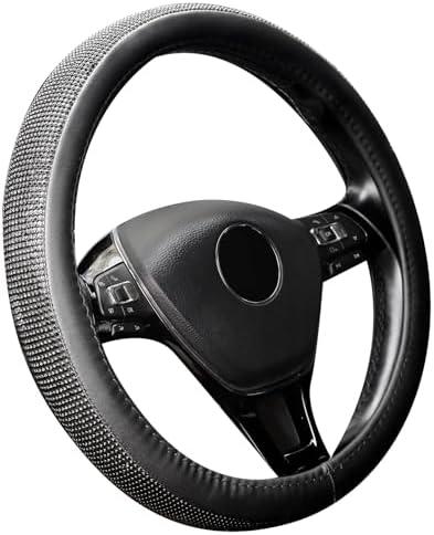 New Diamond Leather Steering Wheel Cover with Bling Bling Crystal Rhinestones, Universal Fit 15 Inch Car Wheel Protector for Women Girls, Black Diamond