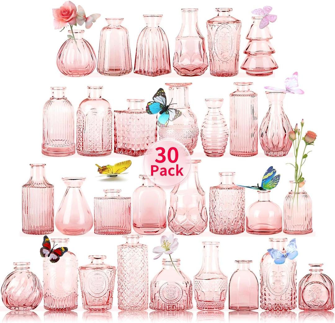 Valentine's Day Glass Bud Vases, Versatile Small Bud vases for Home and Wedding Decor, Exquisite Bridal Shower Table Centerpieces, Aromatherapy Bottles, Candle Holder, Gifts Idea(Pack of 30, Light Pink)