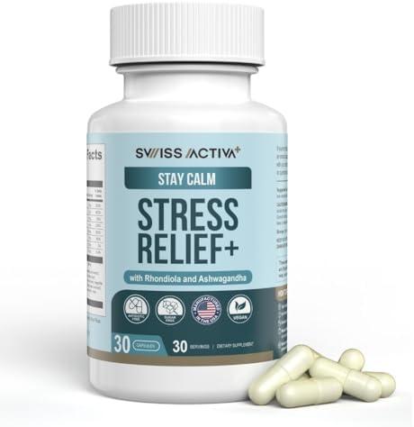 Swiss Activa+ Stress Relief & Calm Supplement for Women | Natural Herbal Support with Ashwagandha, GABA, Rhodiola & L-Theanine | Supports Relaxation & Mood Balance | 30 Days Supply