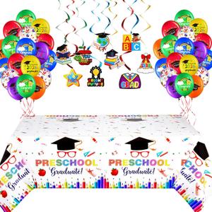 Wettarn 47 Pcs 2026 Pre School Graduation Decorations Pre k Graduation Decorations Include Kindergarten Table Cover 10 Congrats Hanging Swirl 36 Pcs Graduate Balloon for Congrats Grad Party(White)